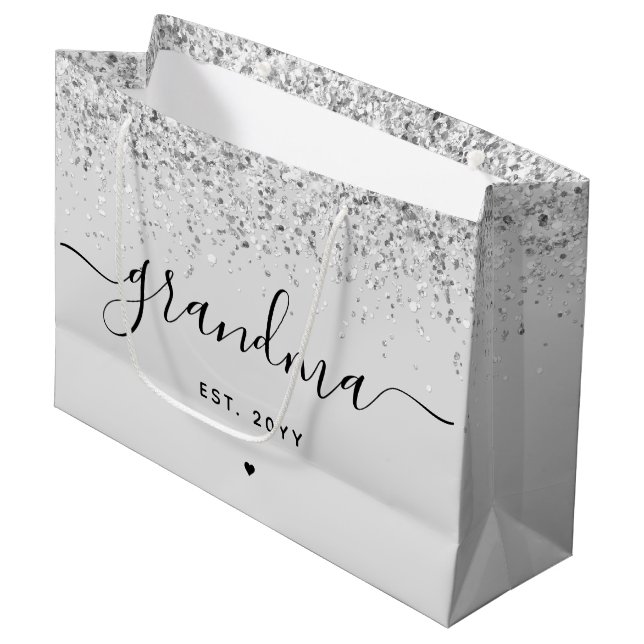Grandma Est Glitter Confetti Custom Grandma Gifts Large Gift Bag (Front Angled)