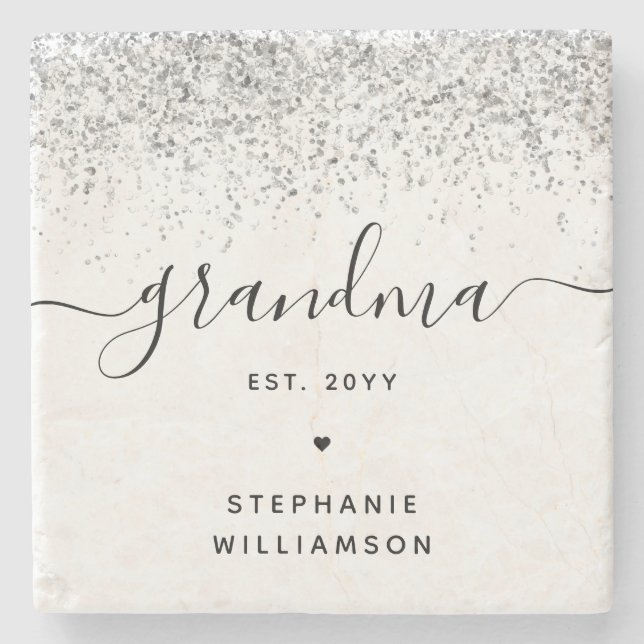 Grandma Est Glitter Confetti Custom Grandma Gifts Stone Coaster (Front)