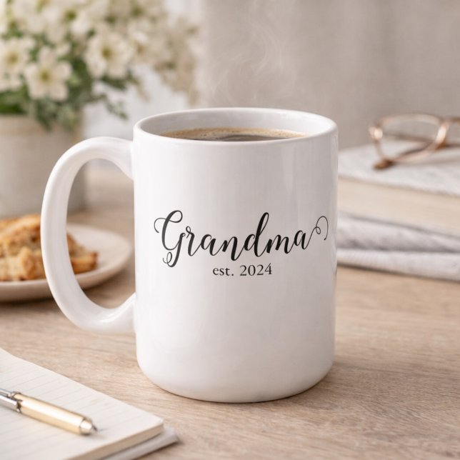 Grandma Est Modern Black Script Custom Date Coffee Mug (Creator Uploaded)