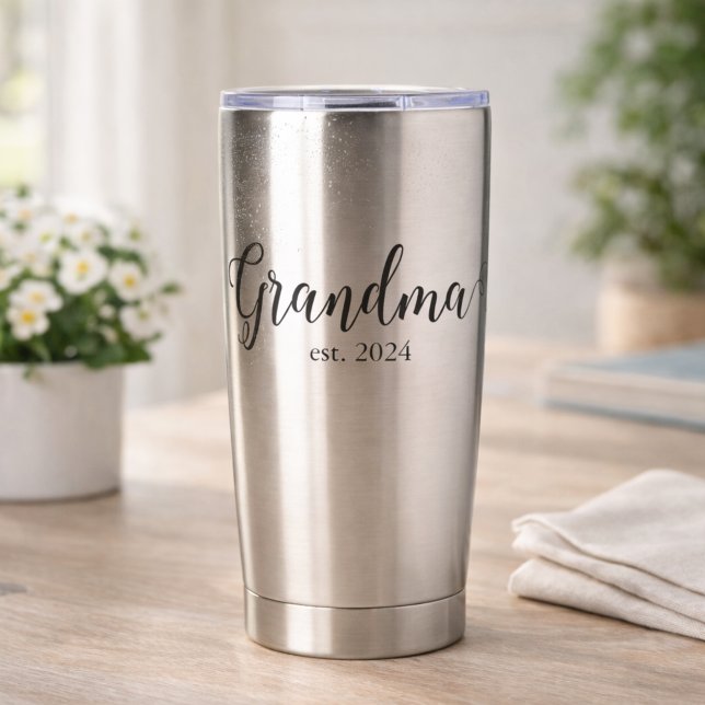 Grandma Est Modern Black Script Custom Date Insulated Tumbler (Creator Uploaded)