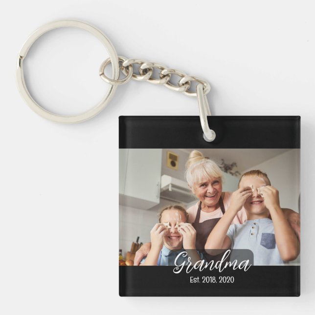 Grandma Est. White script photo Key Ring (Front)