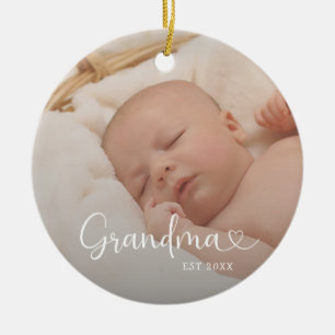 Grandma Established 2 Baby Photo Cute Heart Ceramic Tree Decoration