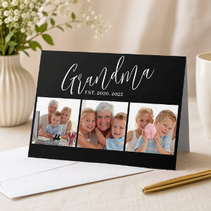 Grandma Established 3 Photo Happy Grandparents Day Card