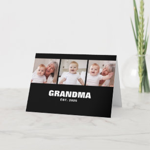 Grandma Established Black 3 Photo Grandparents Day Card