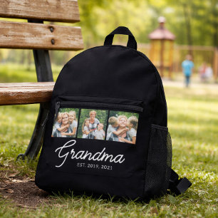Grandma Established Black 3 Photo  Printed Backpack