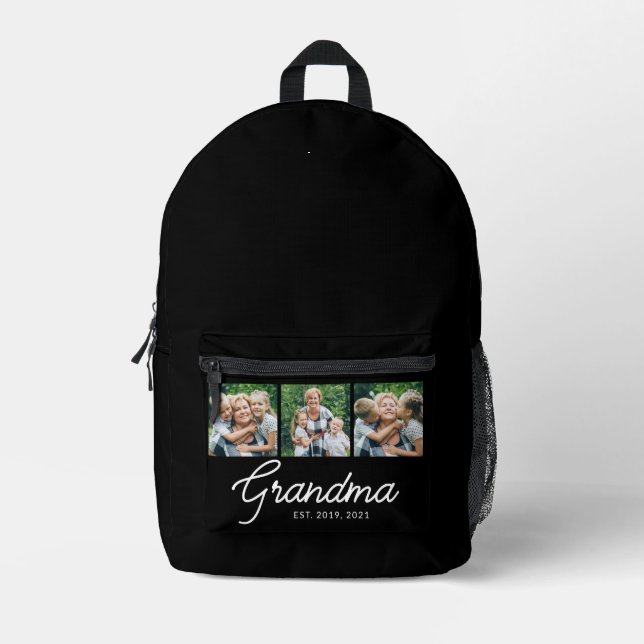 Grandma Established Black 3 Photo  Printed Backpack (Front)