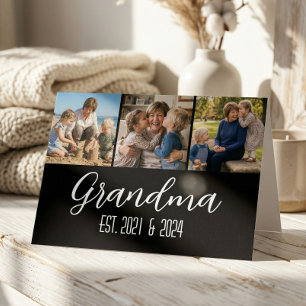 Grandma Established Black 3 Photo White Script Card