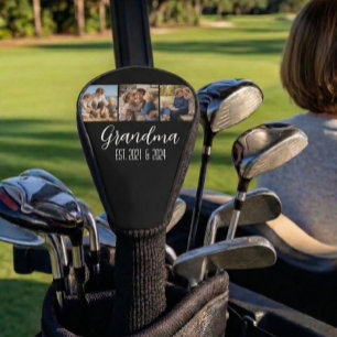 Grandma Established Black 3 Photo White Script Golf Head Cover