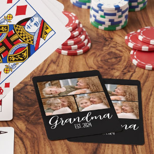 Grandma Established Black 3 Photo White Script Playing Cards