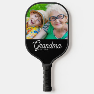 Grandma Established Black Modern Script Photo Pickleball Paddle