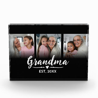 Grandma Established Black Script 3 Photo Block