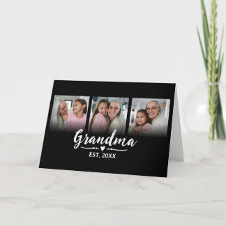 Grandma Established Black Script 3 Photo Card