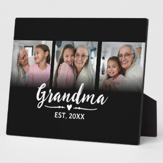 Grandma Established Black Script 3 Photo Plaque