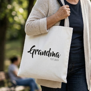 Grandma Established Black White Script Gift Tote Bag
