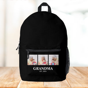 Grandma Established Bold Black 3 Photo Printed Backpack