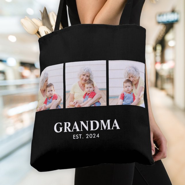 Grandma Established Bold Black 3 Photo Tote Bag (Creator Uploaded)
