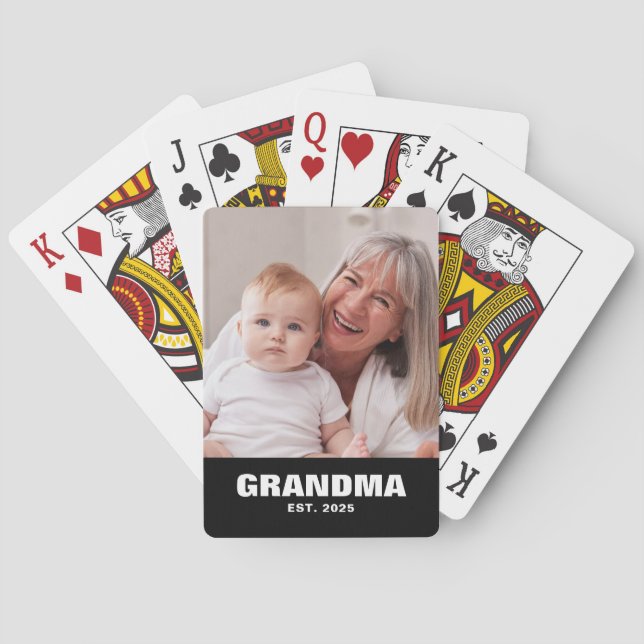 Grandma Established Bold Black Photo Playing Cards (Back)