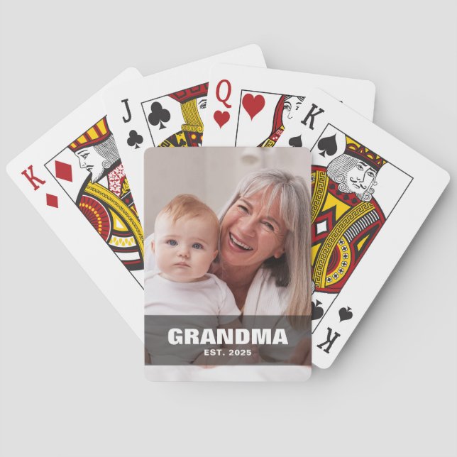 Grandma Established Bold Black Photo Playing Cards (Back)