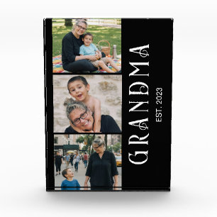 Grandma Established Bold Modern Black 3 Photo Block