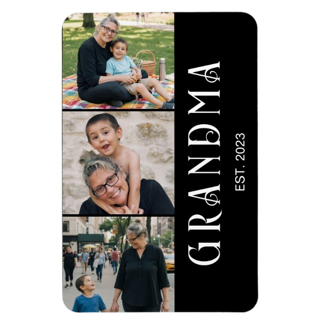 Grandma Established Bold Modern Black 3 Photo Magnet (Vertical)