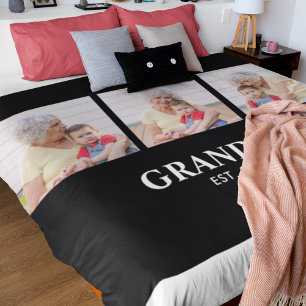 Grandma Established Elegant Bold Black 3 Photo Fleece Blanket