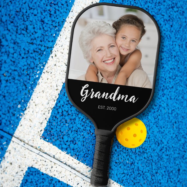 Grandma Established Fun Script Photo Pickleball Paddle (Creator Uploaded)