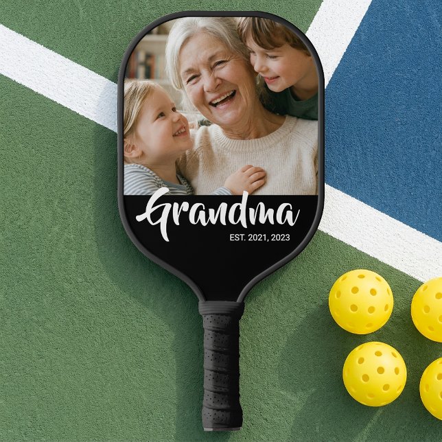 Grandma Established Fun Script Photo Pickleball Paddle (Grandma Established Script Photo Pickleball Paddle)