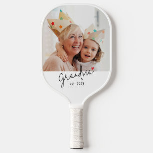 Grandma Established Fun Script Photo Pickleball Paddle