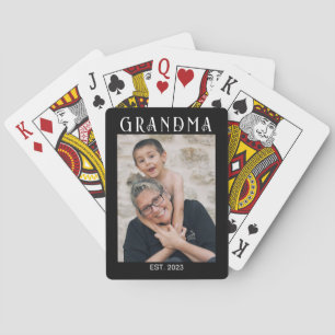 Grandma Established Modern Black Photo Playing Cards