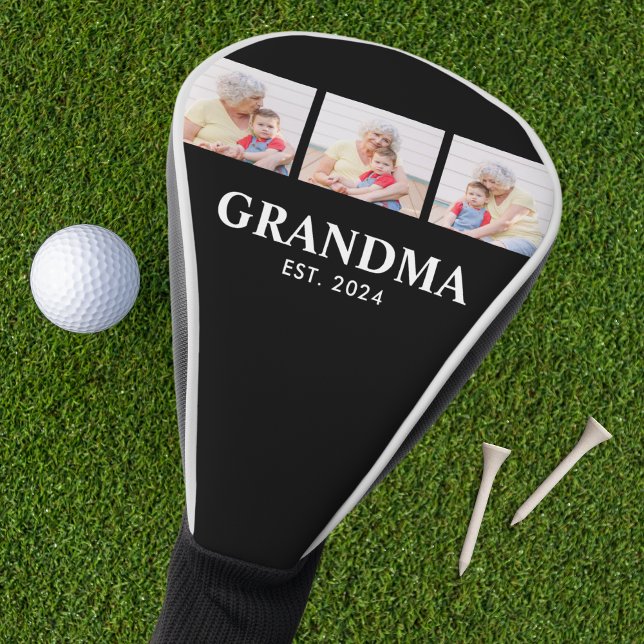 Grandma Established Modern Bold Black 3 Photo Golf Head Cover (Creator Uploaded)