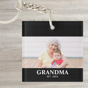 Grandma Established Modern Bold Photo Key Ring