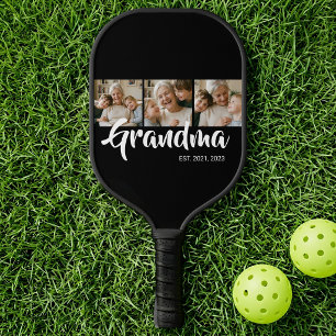 Grandma Established Modern Bold Script 3 Photo Pickleball Paddle
