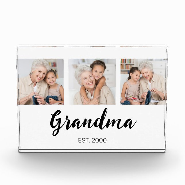 Grandma Established Modern Script 3 Photo Block (Front)