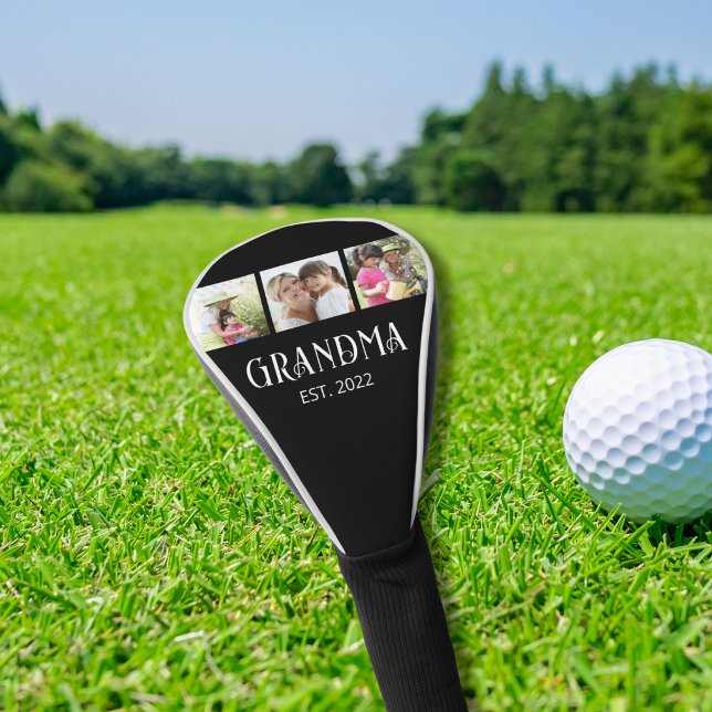 Grandma Established Modern Script 3 Photo Golf Head Cover (Creator Uploaded)