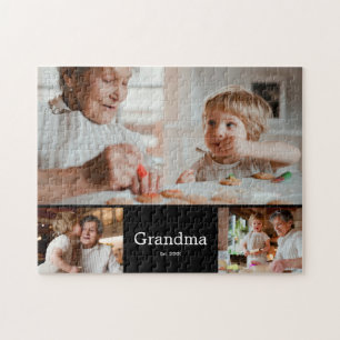 Grandma Established Modern Script 3 Photo Jigsaw Puzzle