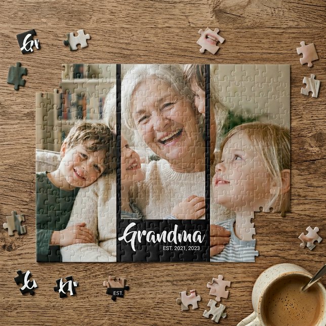 Grandma Established Modern Script 3 Photo Jigsaw Puzzle (Mom Established Modern Script 3 Photo Jigsaw Puzzle)