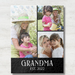 Grandma Established Modern Script 3 Photo Jigsaw Puzzle