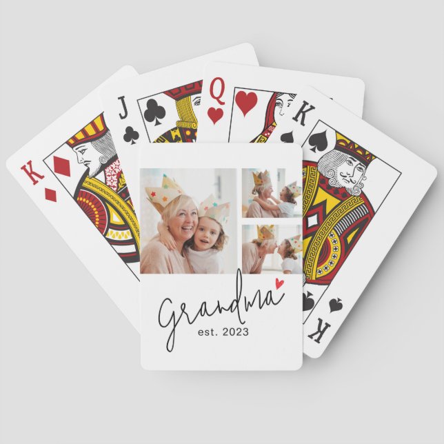 Grandma Established Modern Script 3 Photo Playing Cards (Back)