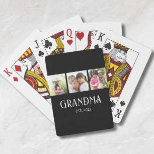 Grandma Established Modern Script 3 Photo Playing Cards