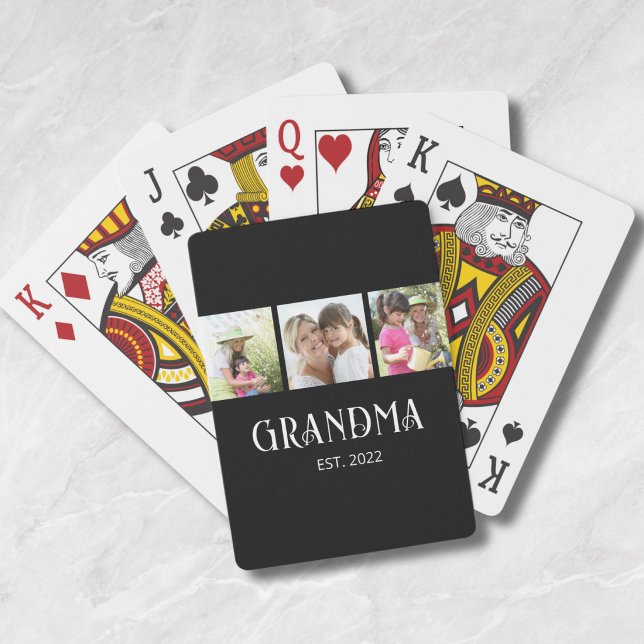 Grandma Established Modern Script 3 Photo Playing Cards (Creator Uploaded)