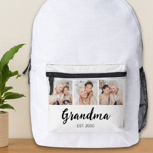 Grandma Established Modern Script 3 Photo Printed Backpack