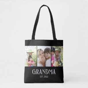 Grandma Established Modern Script 3 Photo Tote Bag