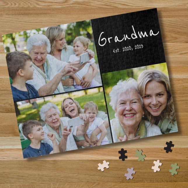 Grandma Established Modern Script Black 3 Photo Jigsaw Puzzle (Creator Uploaded)