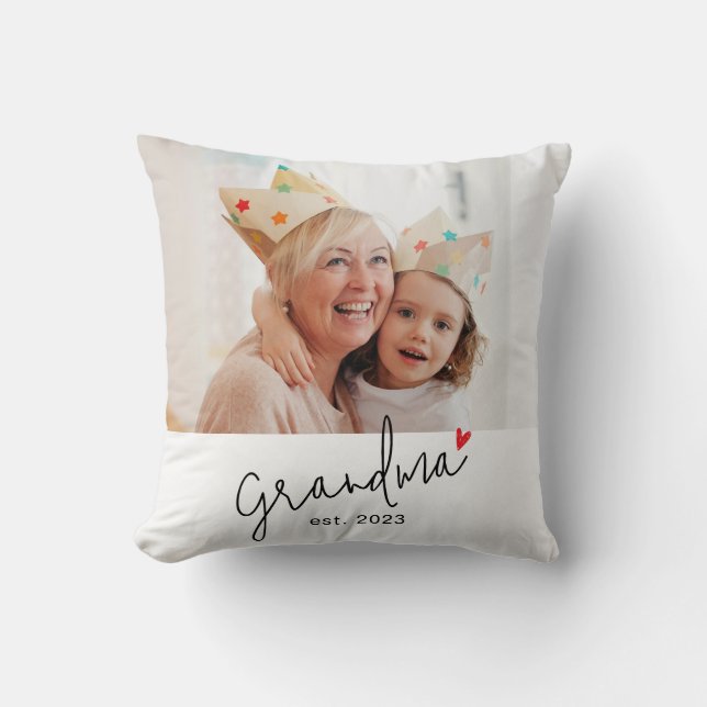 Grandma Established Modern Script Photo Cushion (Front)
