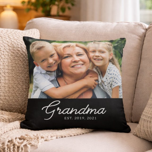 Grandma Established Modern Script Photo Cushion (Creator Uploaded)