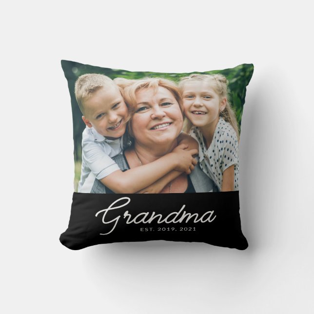 Grandma Established Modern Script Photo Cushion (Front)