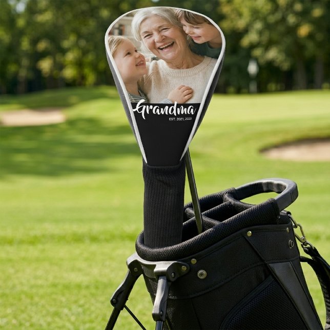 Grandma Established Modern Script Photo Golf Head Cover (Grandma Established Script Photo Golf Head Cover)