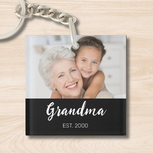 Grandma Established Modern Script Photo Key Ring