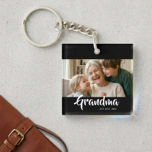 Grandma Established Modern Script Photo Key Ring