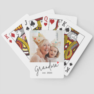 Grandma Established Modern Script Photo Playing Cards